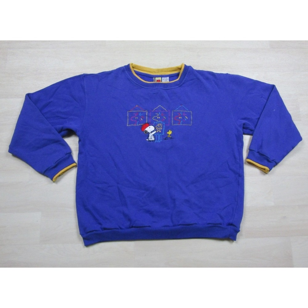 Vintage 90s Peanuts Crewneck Sweatshirt (L) Artist Painter Snoopy Double Collar